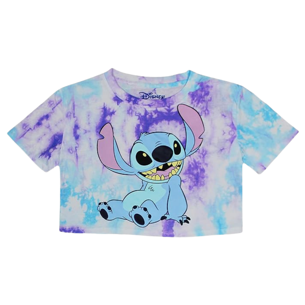 Junior Stitch Tie Dye Crop Top, Disney Shirt for Girls, Blue