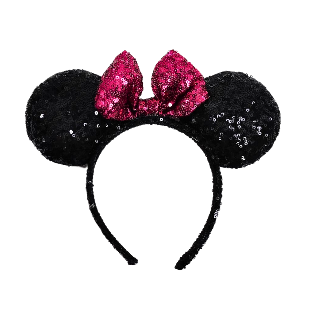 Minnie Ears Sequin Headband with Pink Bow