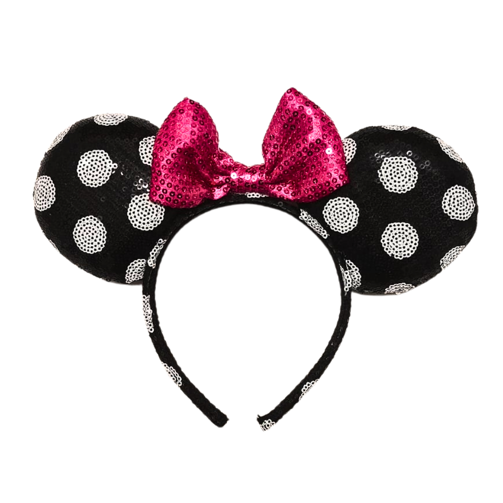Minnie Mouse Polka Dot Ears Pink Sequin Bow Headband