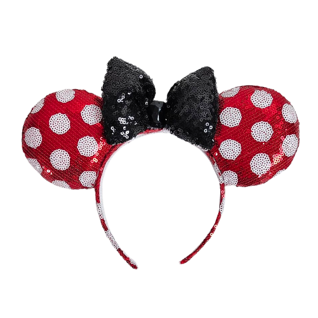 Fashion Polka Bow Minnie Ears Sequins Headband, Red