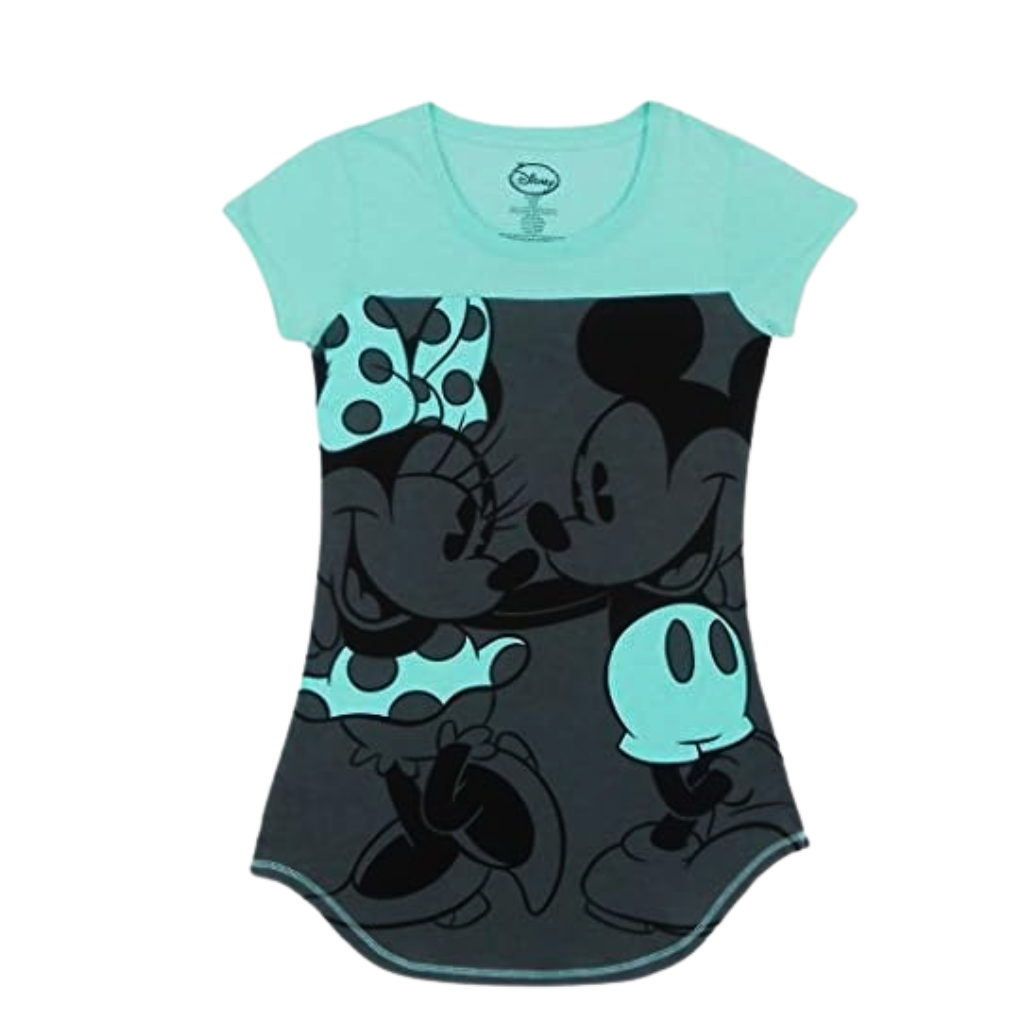 Disney Ladies Mickey & Minnie 2 Nice Dorm T-Shirt Mint Blue Small