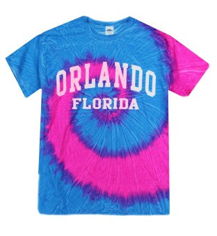 Orlando Florida Tie Dye Short Sleeve Adults Unisex T-Shirt Blue/Pink