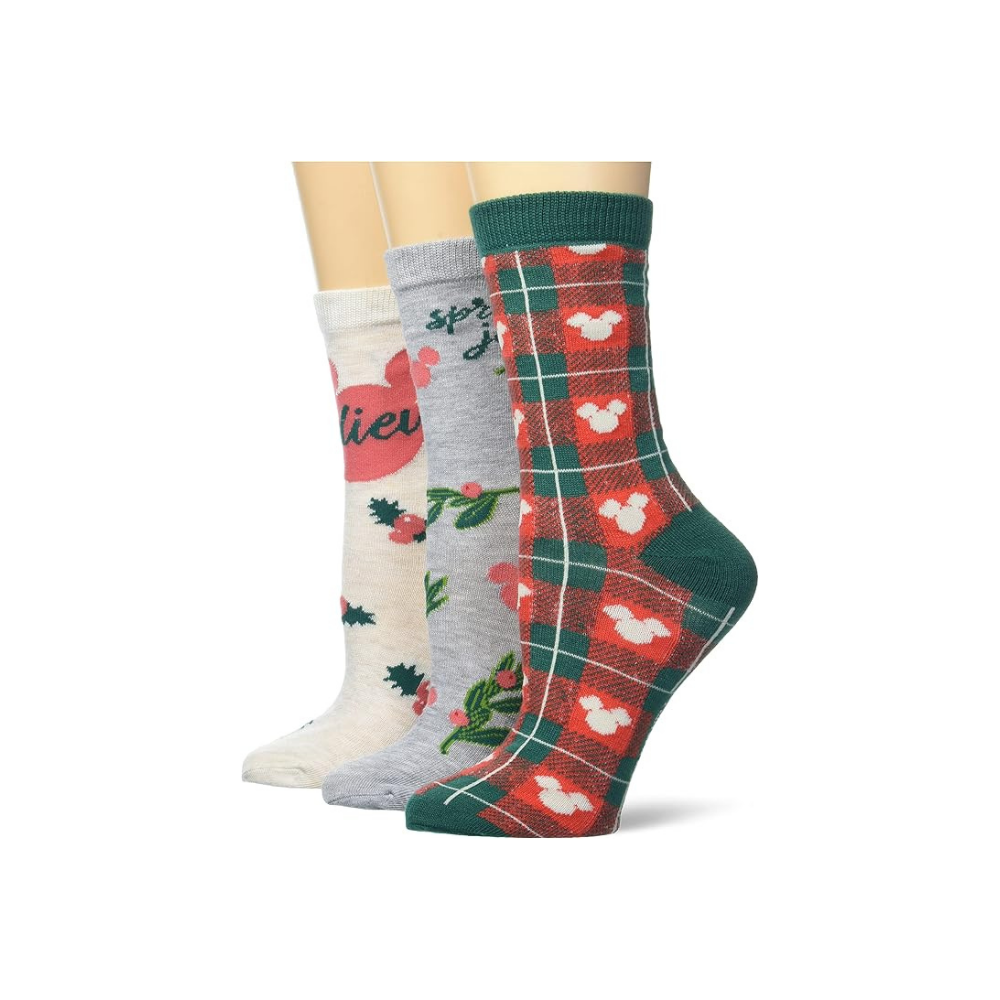 Minnie Mouse Women's Crew Socks, Ivory Heather, One Size