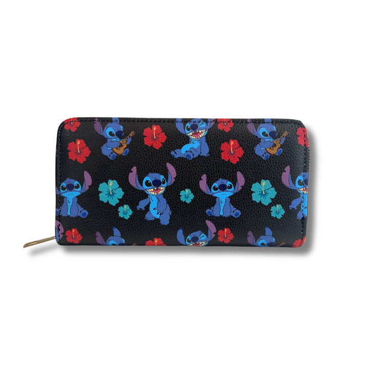 Disney Stitch Unisex Hibiscus All Over Print Full Zip Wallet - Faux Leather