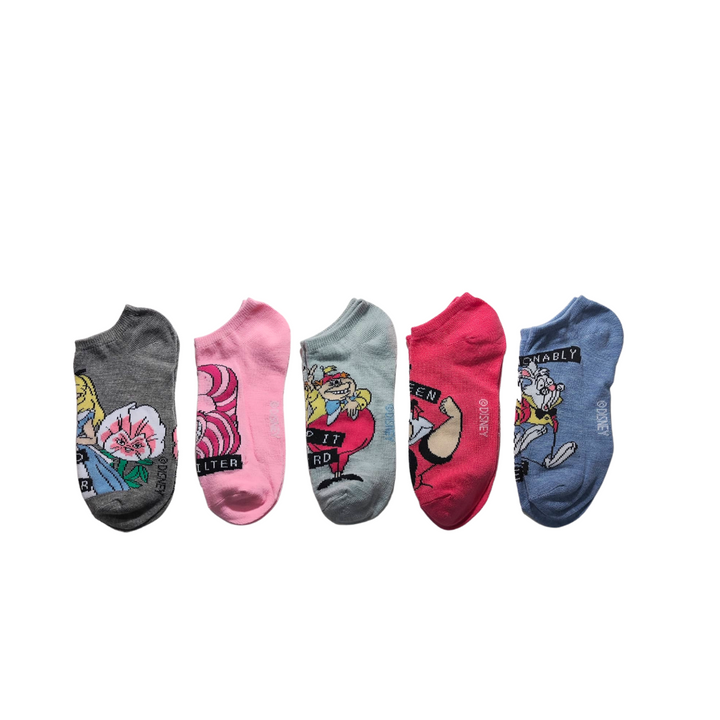 Disney Alice in Wonderland 5 Pack No Show Socks