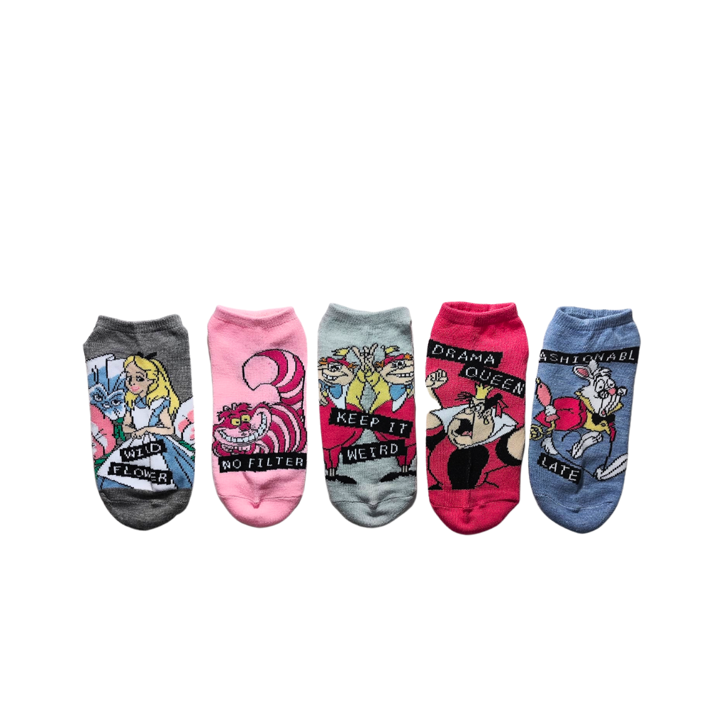 Disney Alice in Wonderland 5 Pack No Show Socks