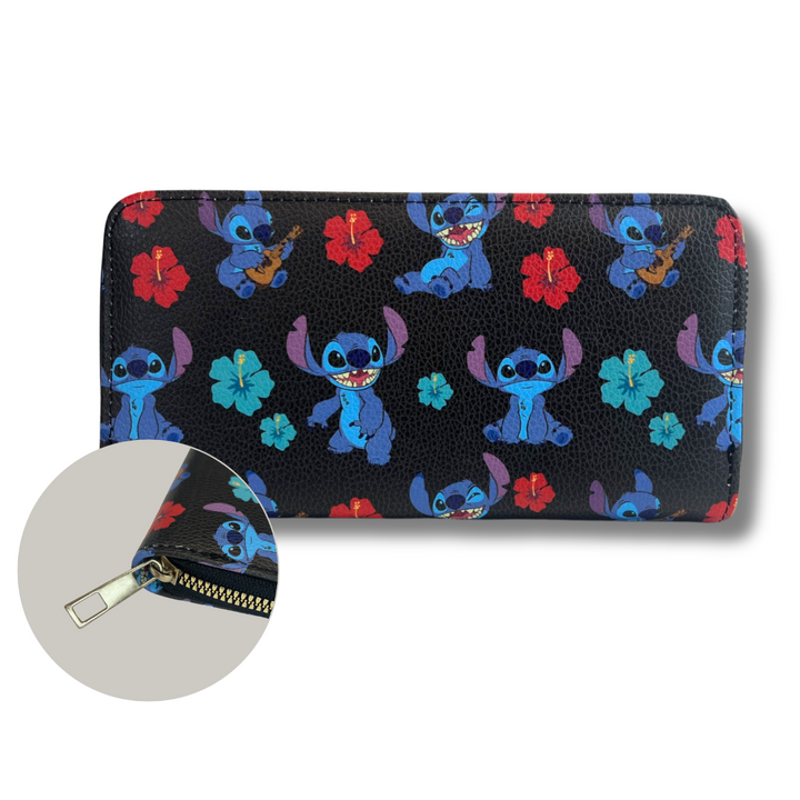 Disney Stitch Unisex Hibiscus All Over Print Full Zip Wallet - Faux Leather