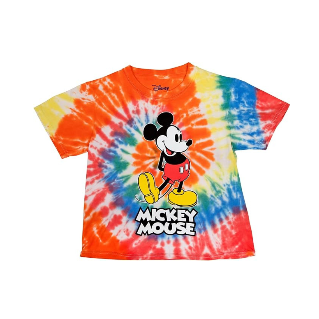 Multi Colored Spiral Tie Dye Mickey Mouse Classic Pose T-Shirt for Kids