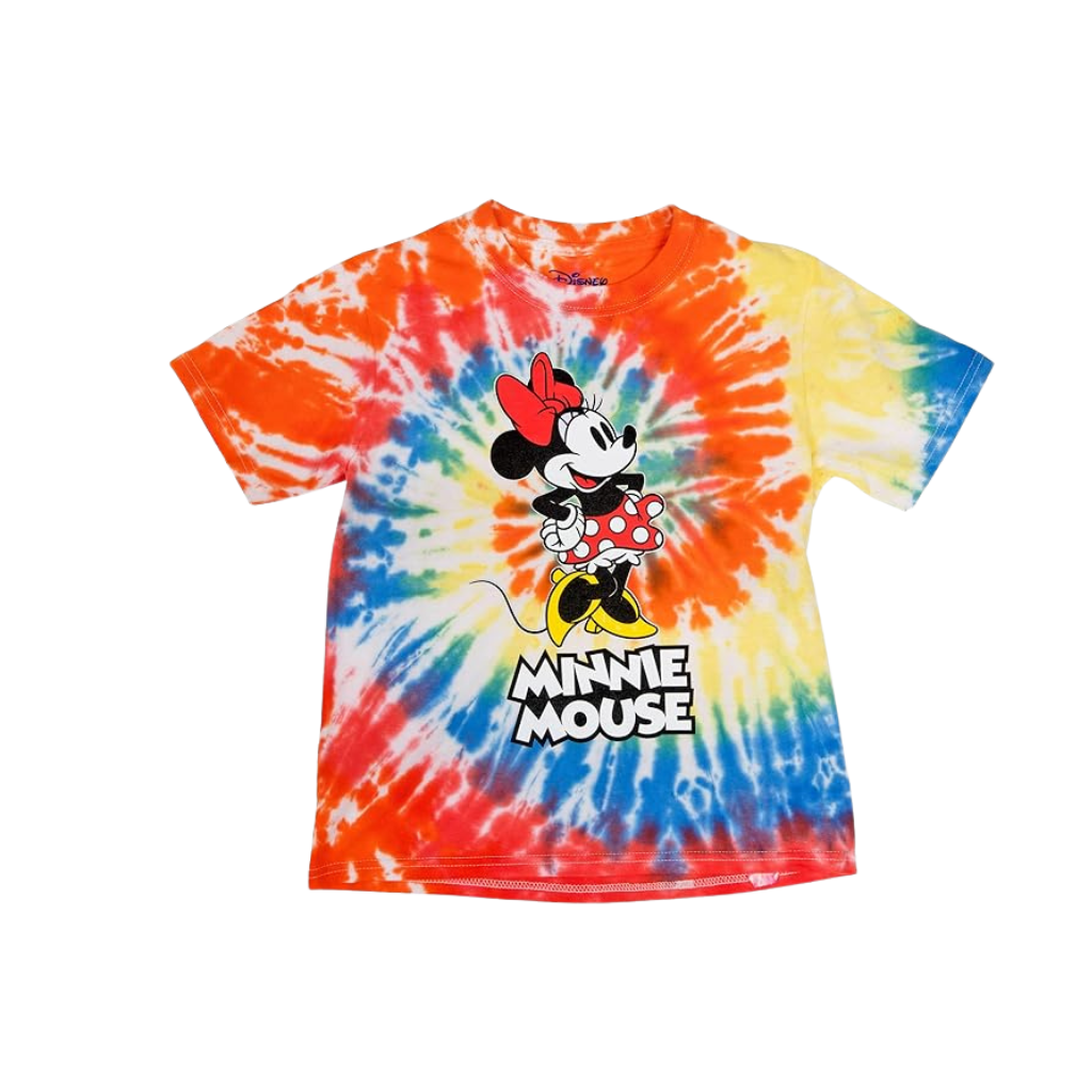 Multi Colored Spiral Tie Dye Minnie Mouse Classic Pose T-Shirt for Kids