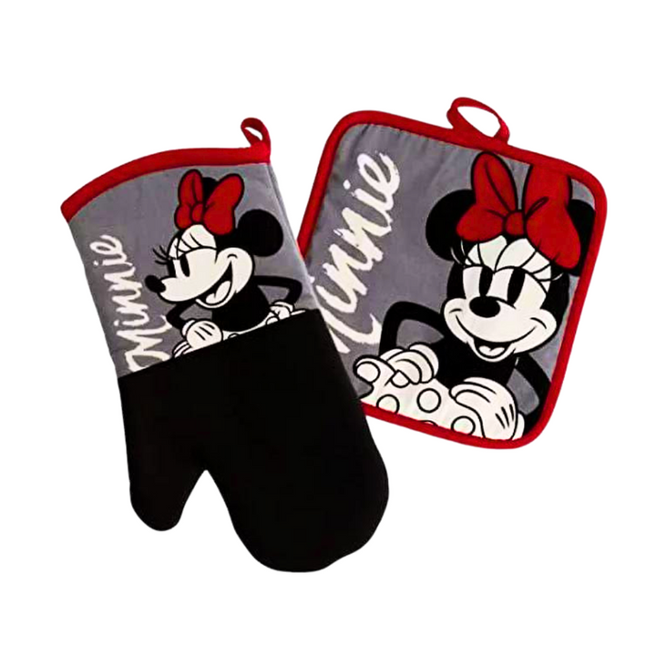 Disney Minnie Mouse Over Sized Oven Mitt & Pot Holder Dark Gray Red Black