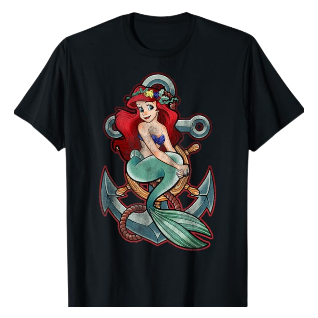 Disney Little Mermaid Vintage Ariel Anchor T-Shirt Black