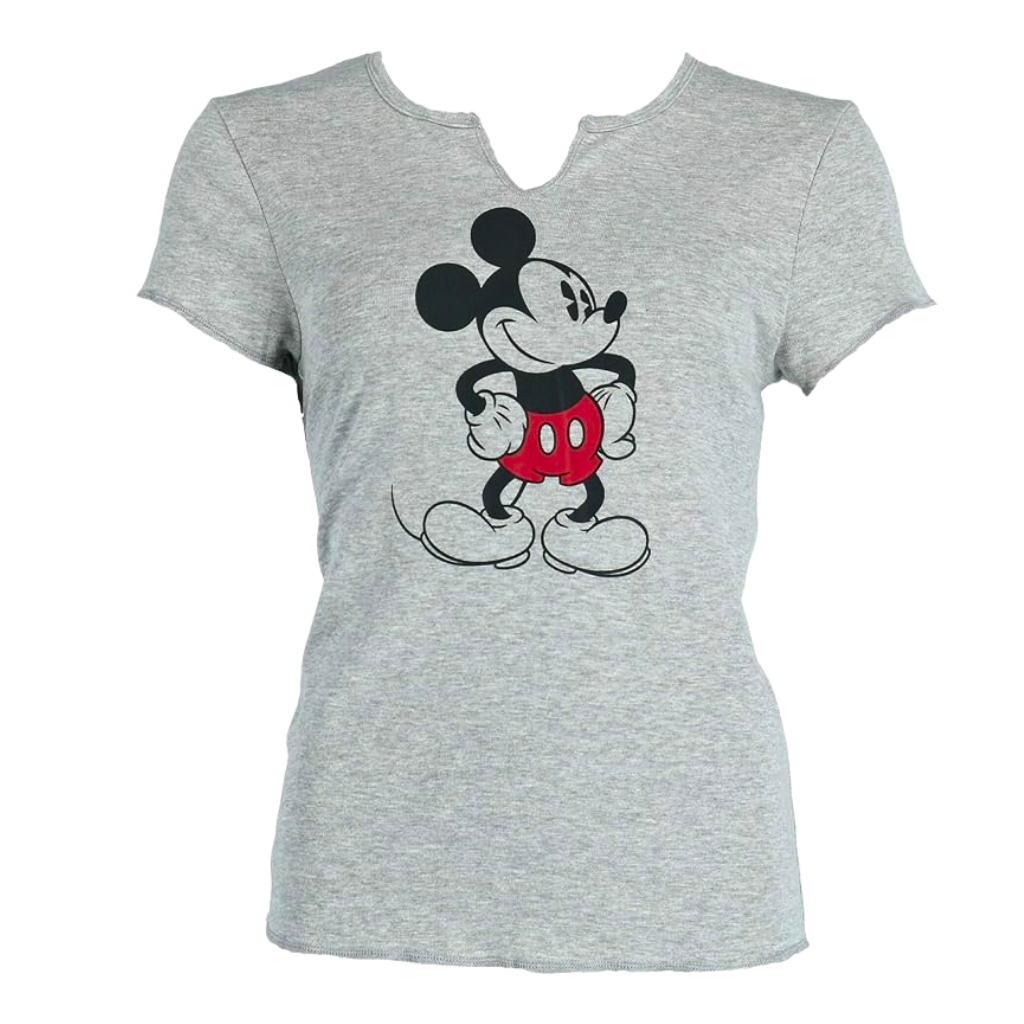 Disney Mickey Mouse Old School Pajama Top Tee T Shirt Junior Girls Gray
