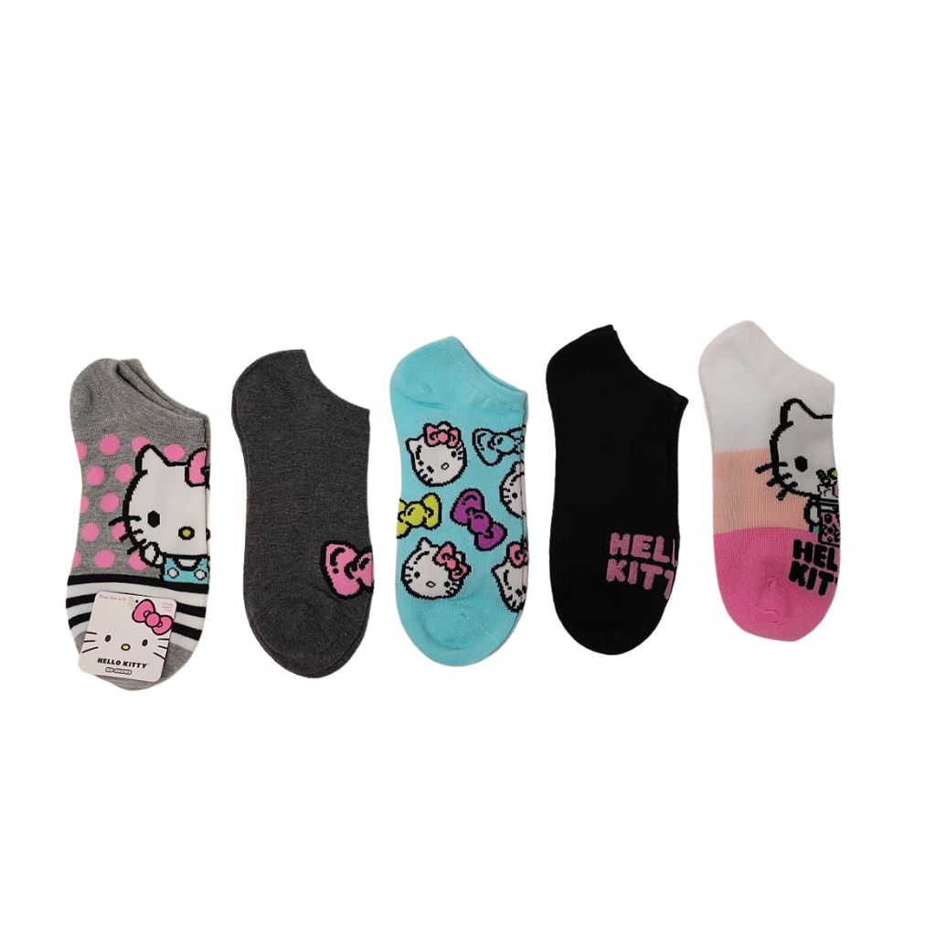 Hello Kitty Girls 5 Pack No Show Socks