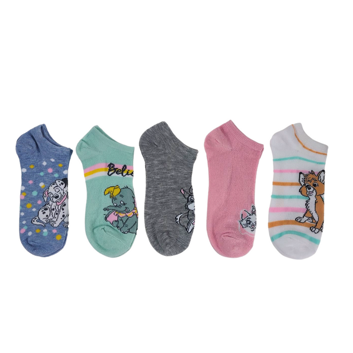Girl's No Show Socks with Cute Disney Characters, 5 Pack