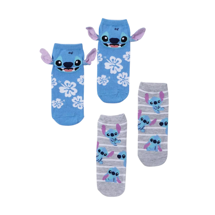 Disney Lilo & Stitch 3D Ears Stripe No-Show Socks 2 Pair