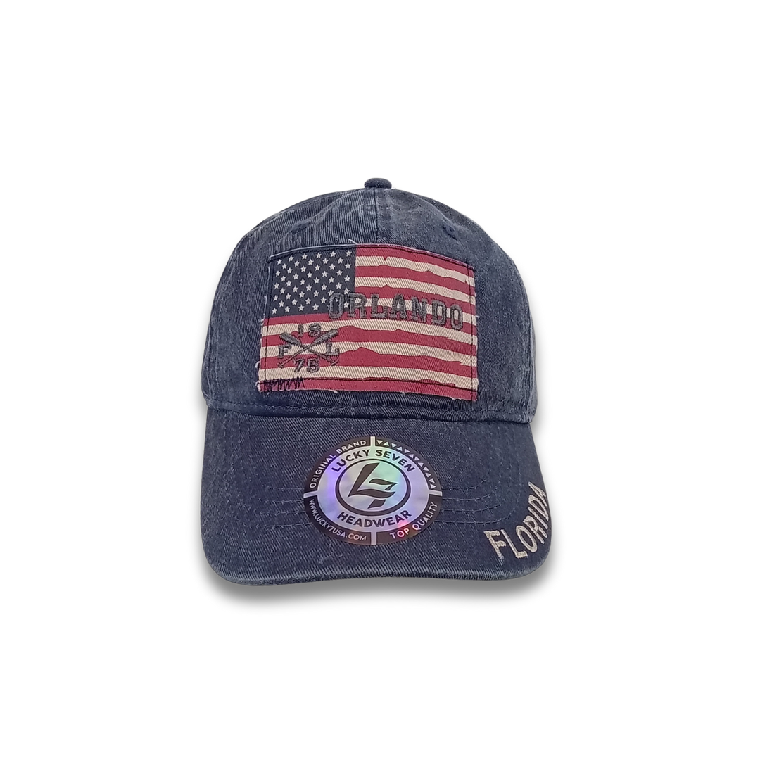 American Flag Ball Cap Orlando Florida Est 1845 , Adjustable, unisex
