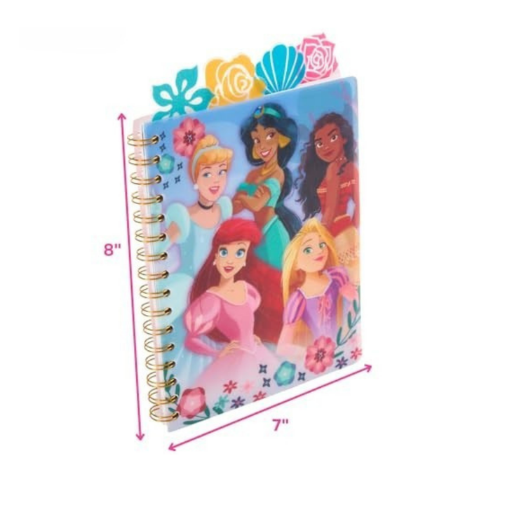 Disney Princess Tab Journal Notebook for Kids, Spiral Bound, 96 Lined Pages, 8 x 7 inches