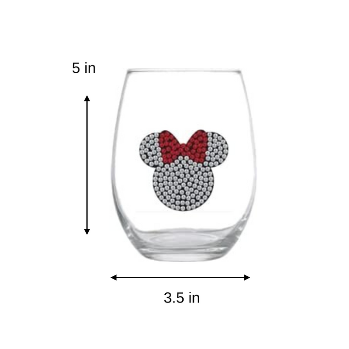 Disney Rhinestone Stemless Wine Glass Inspired  Minnie Fan