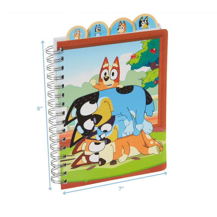 Bluey Tab Journal Notebook, Spiral Bound, 96 Lined Pages, 8 x 7 inches, Blue