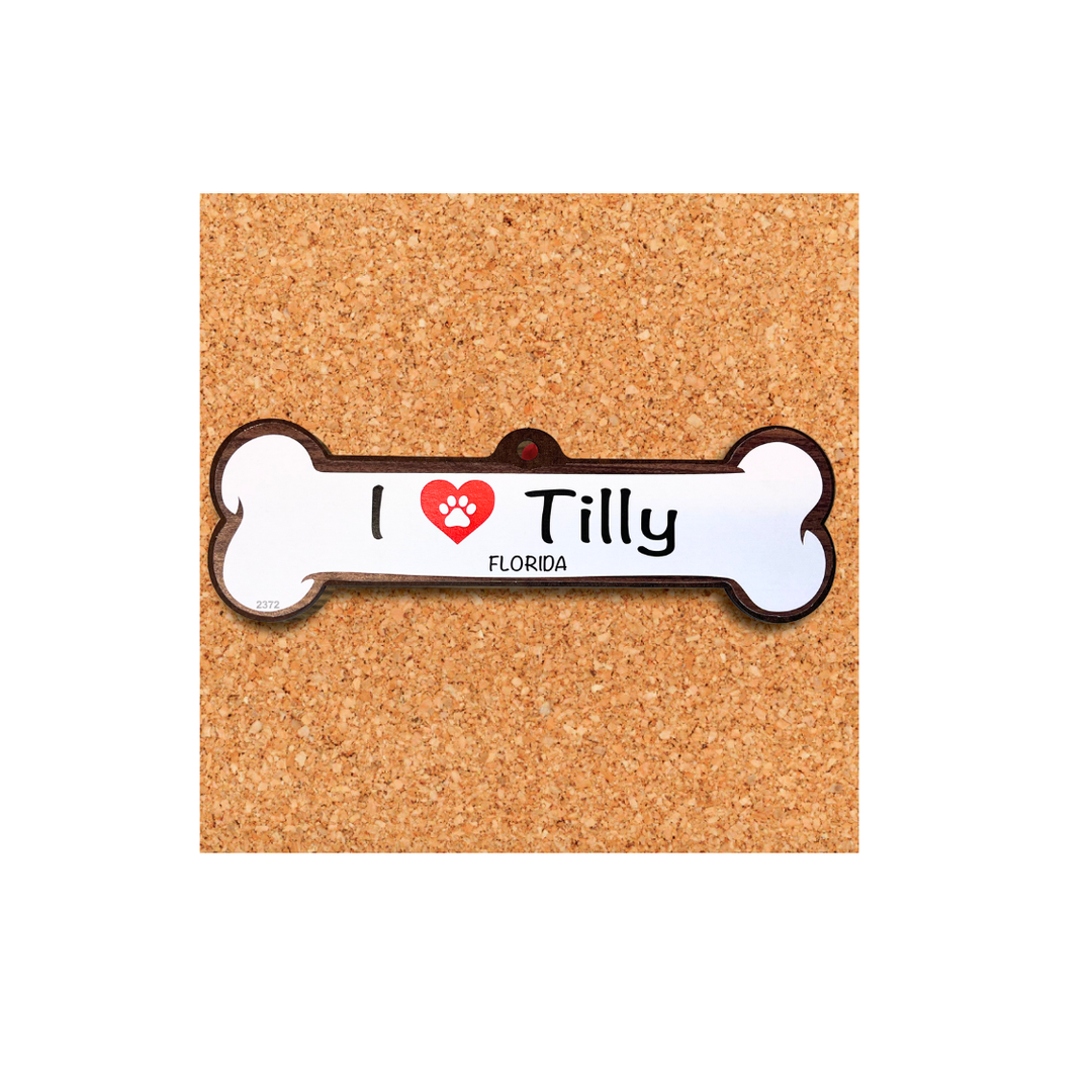 Wood Dog Bone Florida Plaque - 7.5" x 2.5"