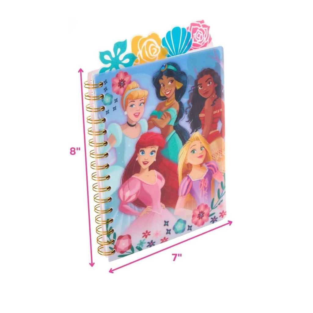 Disney Princess Tab Journal Notebook for Kids, Spiral Bound, 96 Lined Pages, 8 X 7 Inches