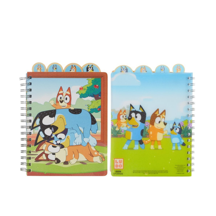 Bluey Tab Journal Notebook, Spiral Bound, 96 Lined Pages, 8 x 7 inches, Blue