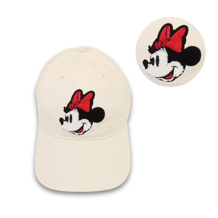 Disney Minnie Mouse Dad Hat, Chenille Patch Adjustable Unisex Baseball Cap, Off White, One Size