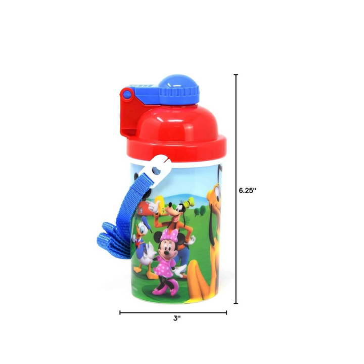 Disney Classic Mickey Carrying Strap One Touch Water Bottles with Reusable Built in Straw