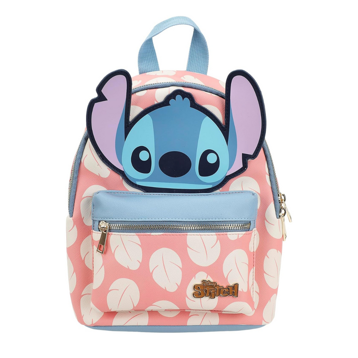 Disney Stitch Applique Character Head Pink Dress Pattern 10.6 Mini Backpack