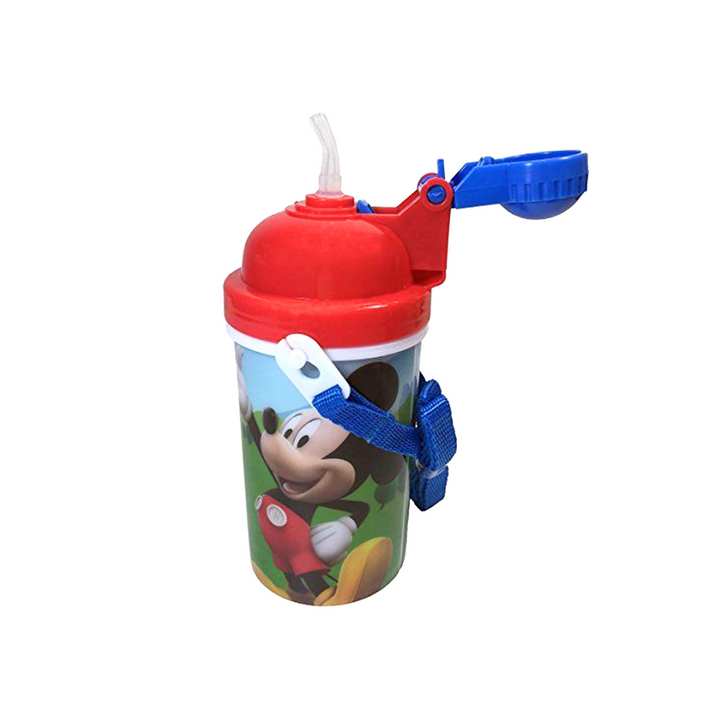 Disney Classic Mickey Carrying Strap One Touch Water Bottles with Reusable Built in Straw