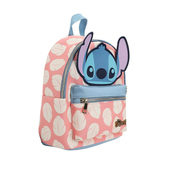 Disney Stitch Applique Character Head Pink Dress Pattern 10.6 Mini Backpack