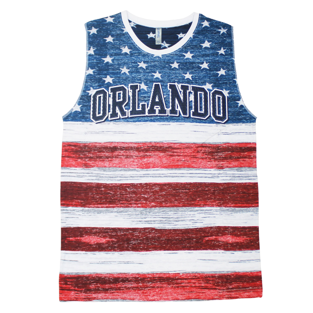 American Flag Stars & Stripes Inspired “Orlando” Print Men’s Muscle Sleeveless T Shirt