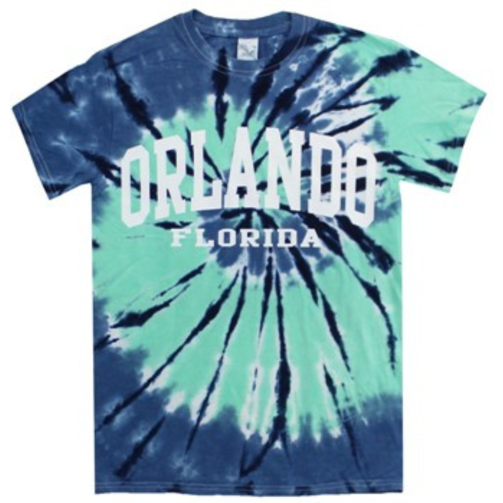 Orlando Florida Tie Dye Short Sleeve Adults Unisex T-Shirt Sea Blue and Navy